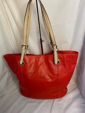 Michael Kors Jet Set Pebbled Leather Large Tote Purse-Color (Orange/Red)